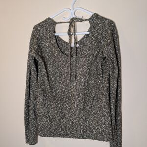 Women's Green And White Knit Sweater Top With Whimsical Bow Oversized Small